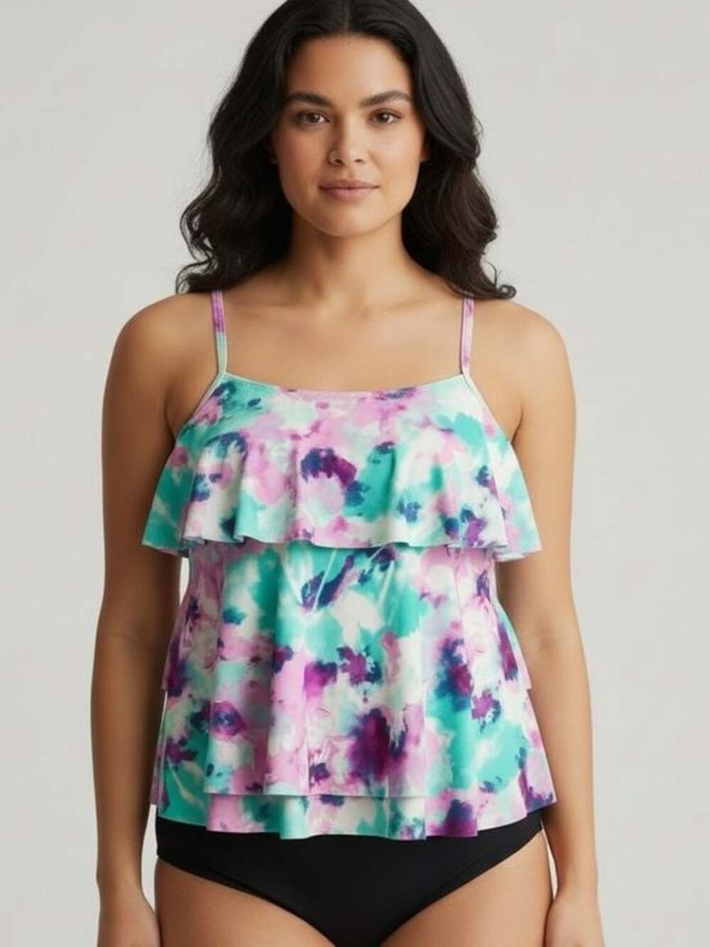 Bal Harbour Women’s Tankini Swimsuit Top Watercolor Print Size L